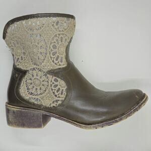 Women's Dark Green Faux Leather Boots Size 7.5-8 Shortie Crochet Boho Hippie